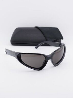 Balenciaga BB0202S 001 Unisex Geometric Sunglasses - Black / Grey
